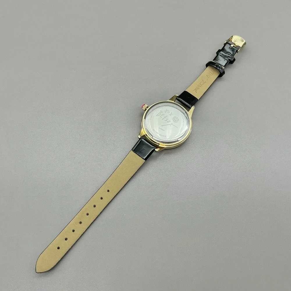 Betsey Johnson Watch Yin Yang Glitter Crystal Black Gold 40mm NEW BATTERY